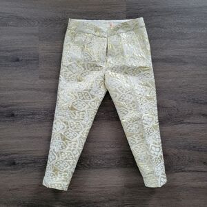 J. Crew Crewcuts Girls White and Gold Metallic Floral Pants Size 5